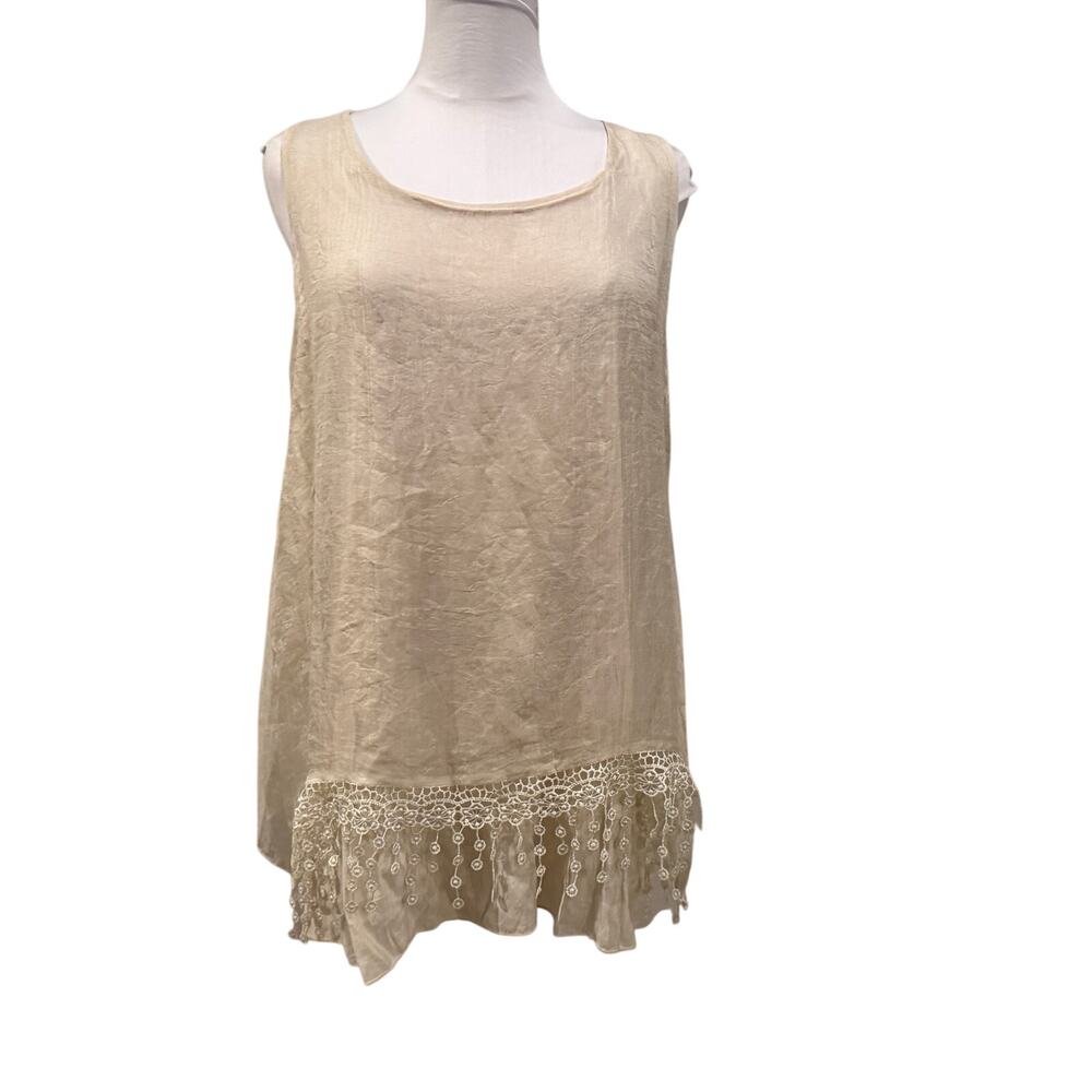 NWT Nostalgia Lace Back Beige Tunic Tank Medium Boho Cottage Prairie Whimsical